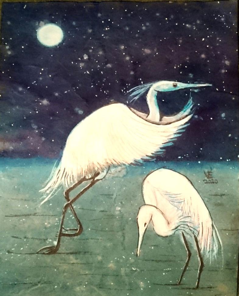 Varga Éva:: Fehér kócsagok éjjel a tónál